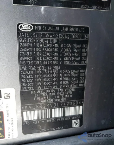 2020 Land Rover Discovery Hse from USA, damaged, VIN SALRR2RV3L2420604